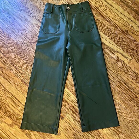 The Colette Faux-Leather Crop Wide-Leg Pants by Maeve Sz25P Forest Green Anthro - Picture 2 of 15